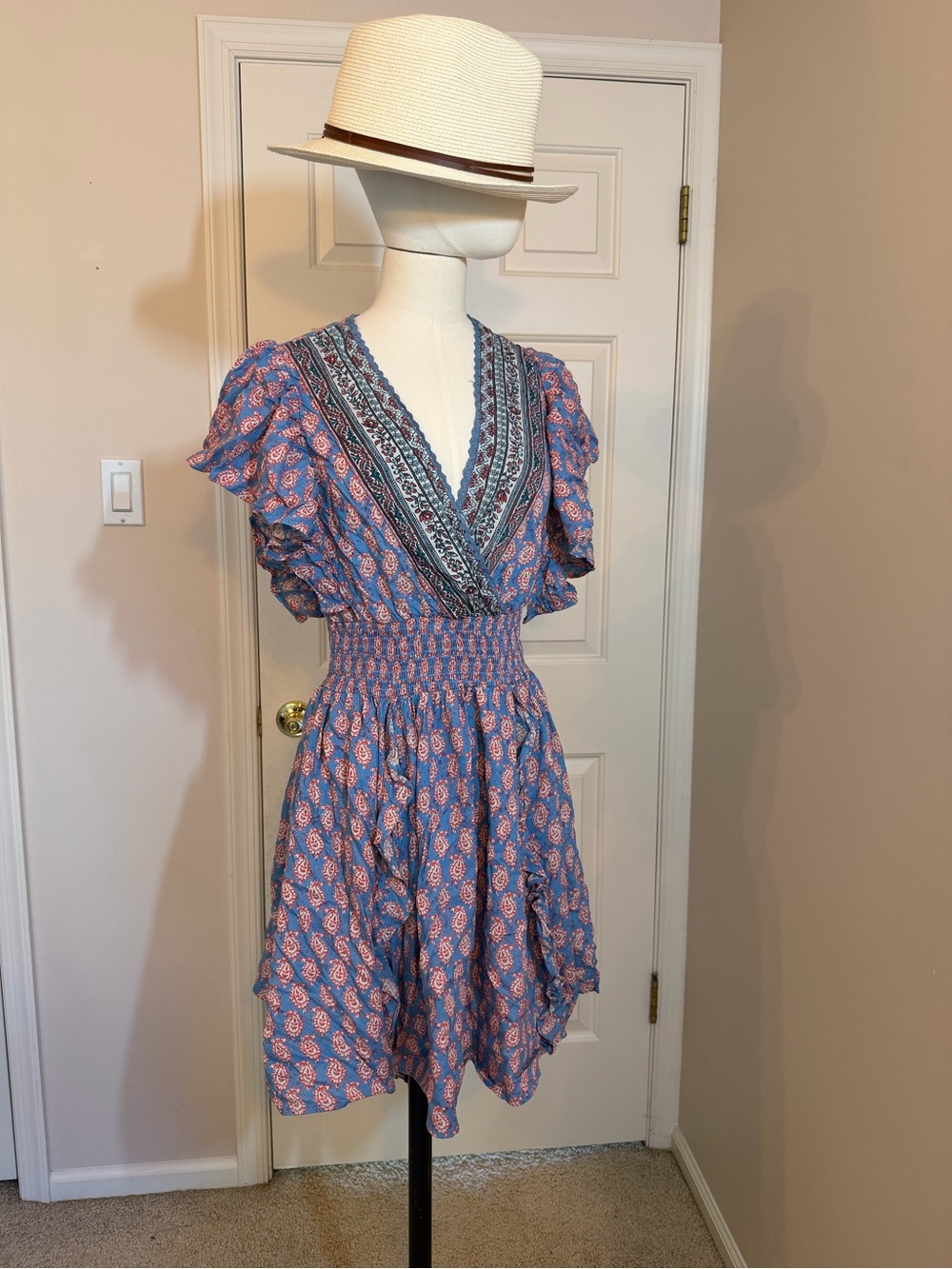 Angie Blue Floral Smocked Waist Dress